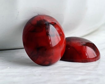 Vintage Oval Lucite Cabochons Cabs Flatbacks Red Black Faux Stone 11mm (16)