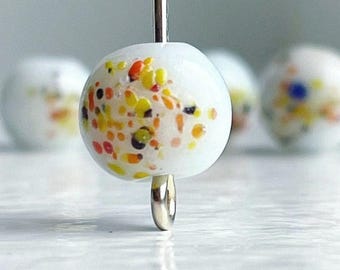Vintage wit oranje geel blauw zwart gespikkeld glas ronde millefiori kralen Japan 9 mm (10)