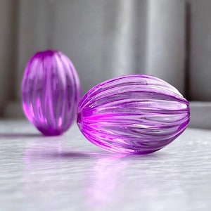 Chunky Fluted Purple Oval Acrylic Beads Corrugated 26mm (6)