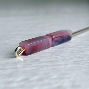 Vintage Lucite Rectangle Tube Beads Marbled Amethyst Purple White 13mm 30 beads image 5