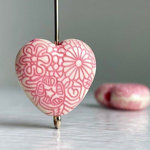 Pink Ivory Etched Heart Opaque Acrylic Beads 16mm 8 image 1