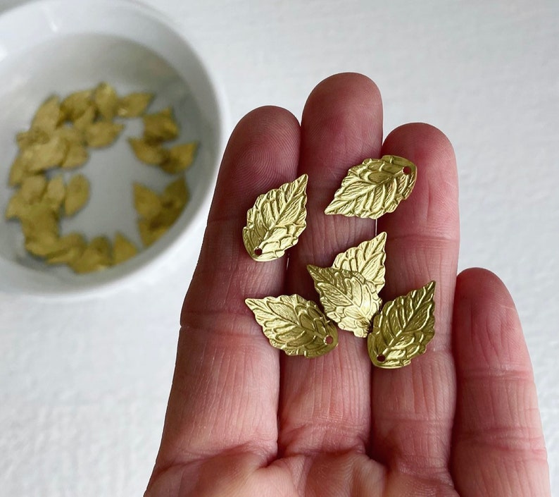 Gold Plated Brass Curved Leaf Charms Pendants 18mm 20 image 6