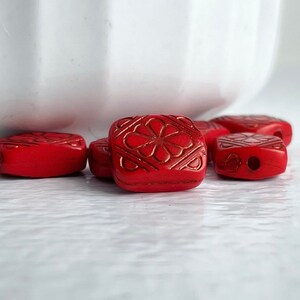 Etched Red Gold Acrylic Rectangle Beads Carved Beads 12mm 30 image 2