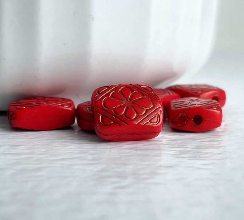 Etched Red Gold Acrylic Rectangle Beads Carved Beads 12mm 30 image 2