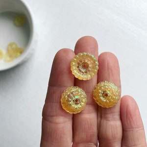 Vintage Yellow Glitter Lucite Bead Caps Dome Beads 15mm 12 image 5