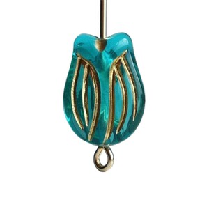 Teal Gold geschnitzte Acryl Tulpe Blumenperlen geätzt 16 mm (12)