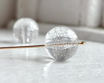 Crystal Clear Silver Glitter Round Acrylic Confetti Beads 16mm (8)