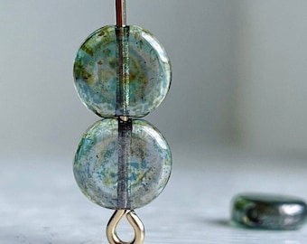 Czech Glass Coin Beads Green Topaz Brown Lumi Finish 8mm (16)