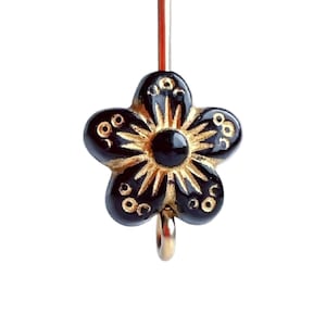 Carved Black Gold Acrylic Flower Beads 10x5mm (20)