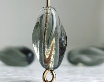 Vintage German Glass Gray Twist Oval Beads 14mm (12)
