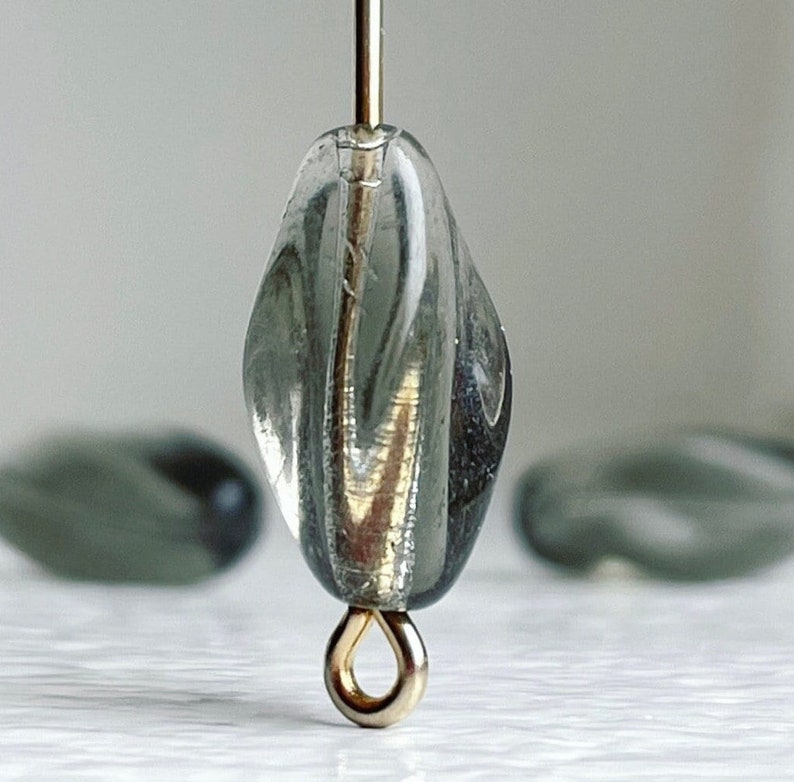 Vintage German Glass Gray Twist Oval Beads 14mm 12 image 1