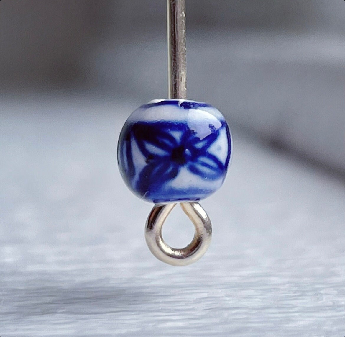 Vintage Hand Painted Porcelain Tiny Blue White Round Beads 6mm (6