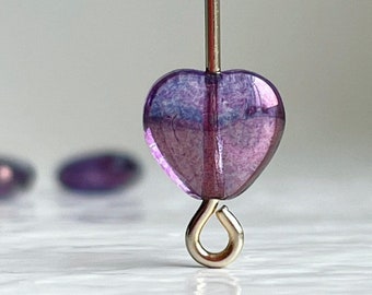 Czech Glass Amethyst Heart AB Beads 8mm (20)