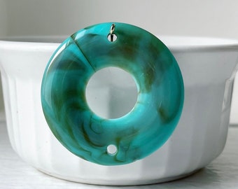 Marbled Turquoise Acrylic Ring Hoop Connector Pieces Double Drilled 43mm (4)