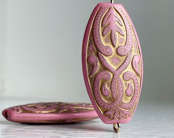 Blasses Rosa Gold geätzt geschnitzte Acryl Oval Perlen 39 mm (4)