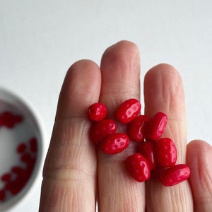 Vintage Red Czech Glass Beads Dimpled Oval Rice 9mm 25 image 2