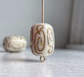 Ivory Gold Acrylic Carved Etched Drum Barrel Beads 19mm (10)