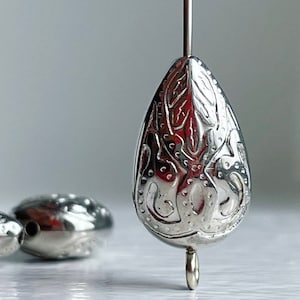 Silver Drop Beads Etched Teardrop Acrylic Carved Drop Beads 18mm Flat (12)