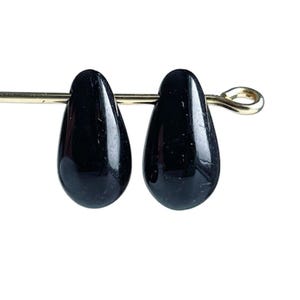 Vintage German Glass Jet Black Drop Pendant Beads 12mm (20)