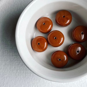 Vintage Lucite Brown Carnelian Camel Colored Saucer Donut Barrel Beads Chunky 23mm 4 West Germany image 8