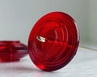 Vintage Etched Carved Lucite Red Saucer Beads 20mm (8)