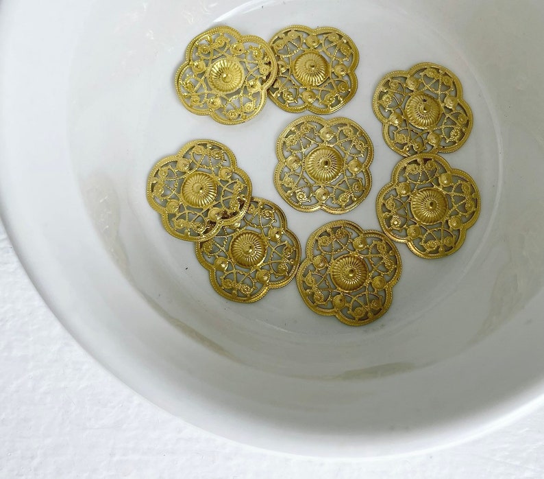 Raw Brass Stamping Curved Floral Filigree Findings 20mm 8 image 4