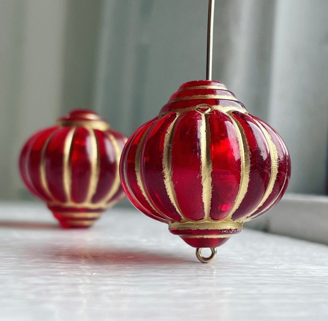 HUGE CHUNKY Red Gold Fluted Translucent Acrylic Lantern Beads - Etsy