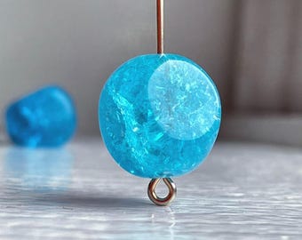 Vintage Blaue Tschechische Glas Crackle Pinched Nugget Perlen 15 mm (6)