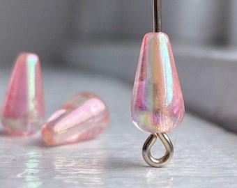 TINY Vintage Pale Pink Acrylic Drop Beads Teardrop AB Finish 10mm (20)