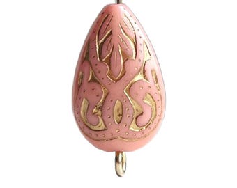 Pink Gold Etched Teardrop Acrylic Flat Drop Beads 18mm (12)