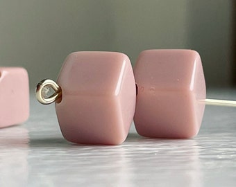 Dusty Rose Acrylic Square Cube Box Beads Diagonally Drilled 10mm (20)