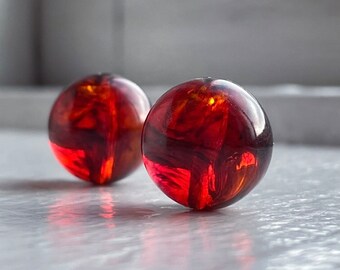 Vintage Red Tortoise Tortoiseshell Round Lucite Beads 14mm (12)