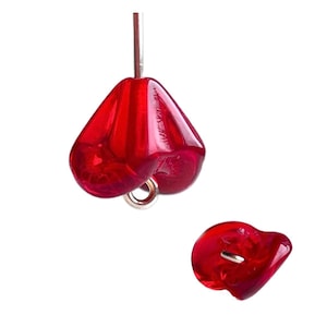 Tapas de cuentas de cristal checo vintage con forma de flor roja, 13 x 10 mm (12)