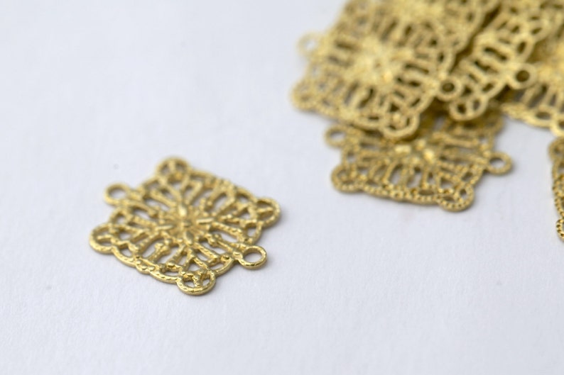 Link, Antiqued Copper Plated Brass 16x16mm Filigree Square 48 Connectors