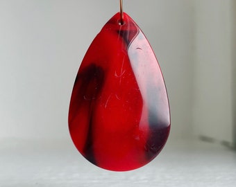 Acrylic Red Black Marbled Faceted Pendant Drop Teardrop Beads Large 47mm (4)