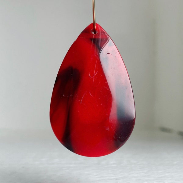 Acrylic Red Black Marbled Faceted Pendant Drop Teardrop Beads Large 47mm (4)