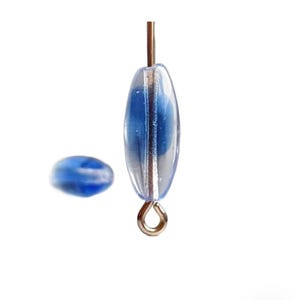 Vintage Blue Clear Marbled Givre German Glass Oval Beads 15mm (10)