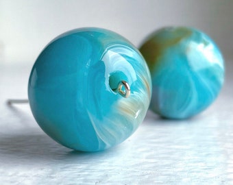 Chunky Blue Brown White Crystal Givre Marbled Round Acrylic Beads 26mm (4)