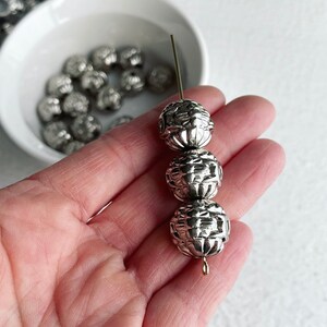 Silver Carved Acrylic Etched Ornate Round Beads 17mm 12 image 5