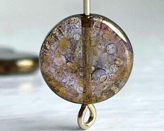 Czech Glass Round Coin Beads Amethyst Topaz Lumi Finish 12mm (12)