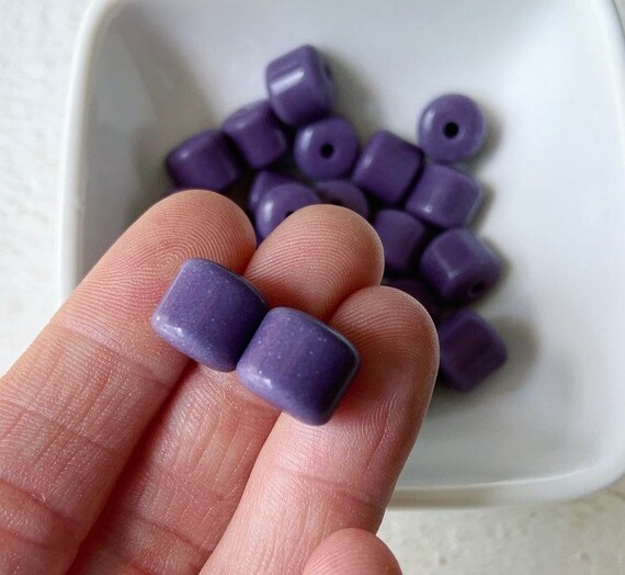 Czech Glass Beads Barrel 9mm x 6mm Purple Lilac x 20