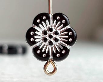 Cuentas planas de acrílico talladas en plata negra, 12 mm (16)