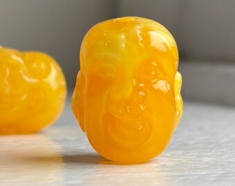 Milky Amber Butterscotch Acrylic Buddha Head Beads 23mm (6)