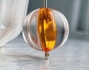 Acrylic Fluted Round Beads Crystal Orange Core 17mm (10) Corrugated Pumpkin