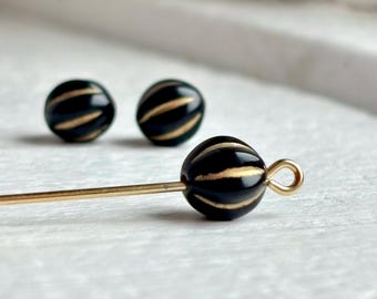 Zwartgouden gecanneleerde ronde acrylkralen 8 mm gegolfde pompoen (30)
