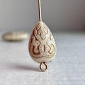 Ivory Gold Flat Acrylic Drop Beads Carved Teardrops 18mm (20)