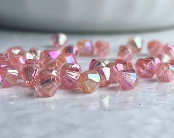 Vintage Pink Faceted Acrylic Bicone Beads AB 4mm (50)