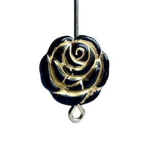 Carved Black Gold Acrylic Flat Flower Rose Beads 14mm (16)