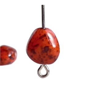 Vintage Czech Glass Orange Black Speckled Nugget Beads 11mm (12)