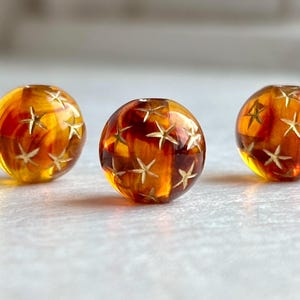 Tortoise Topaz Gold Star Acrylic Round Beads Tortoiseshell 10mm (20) image 5
